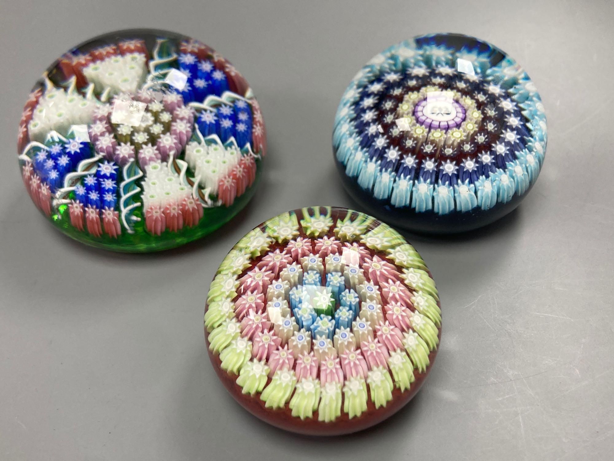 Three Perthshire glass paperweights, 5 - 6.5cm